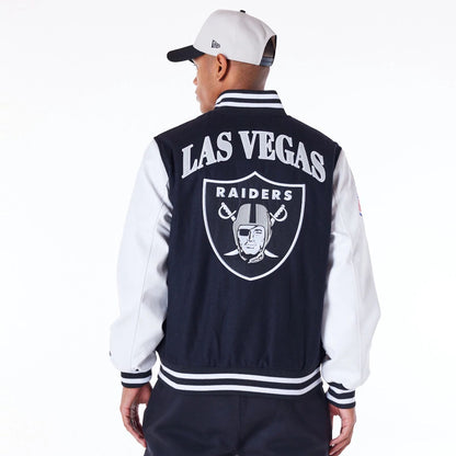 The Male model is wearing Las Vegas Raiders NFL Patch Black Varsity Jacket 5