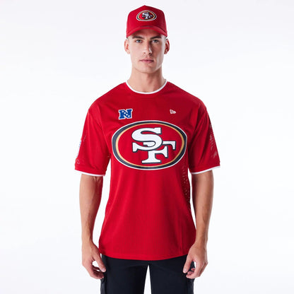 The Male model is wearing San Francisco 49ers NFL Mesh Red Oversized T-Shirt 1