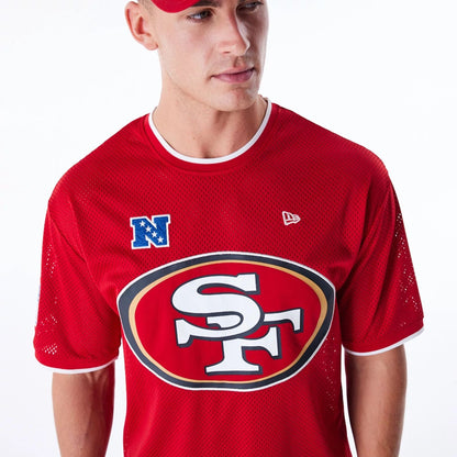 The Male model is wearing San Francisco 49ers NFL Mesh Red Oversized T-Shirt 5