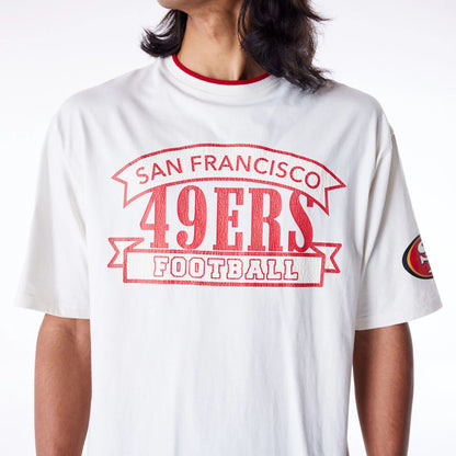 The Male model is wearing San Francisco 49ers NFL Graphic Open White Oversized T-Shirt 4