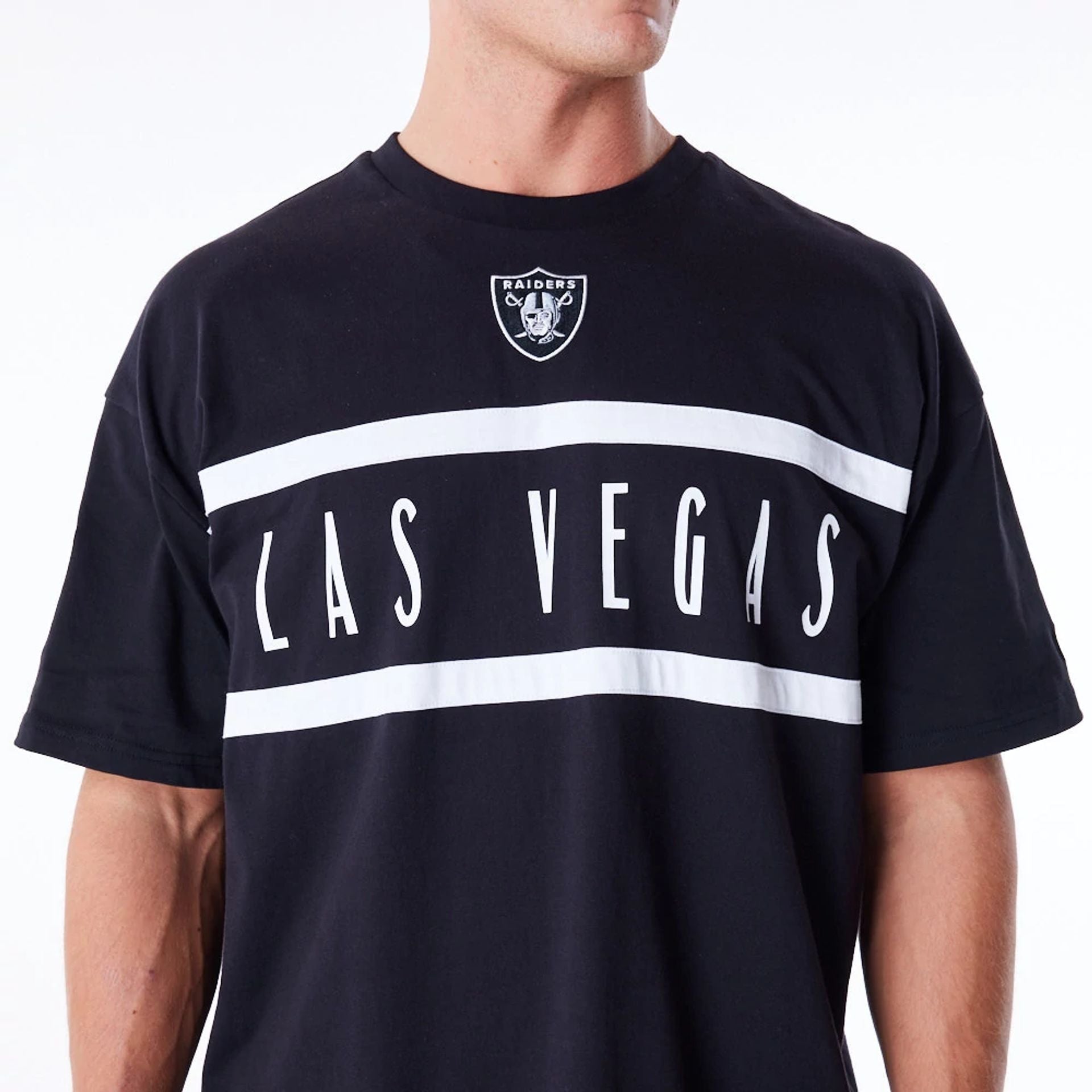 The Male model is wearing Las Vegas Raiders NFL Drop Shoulder Black Drop Shoulder T-Shirt 3