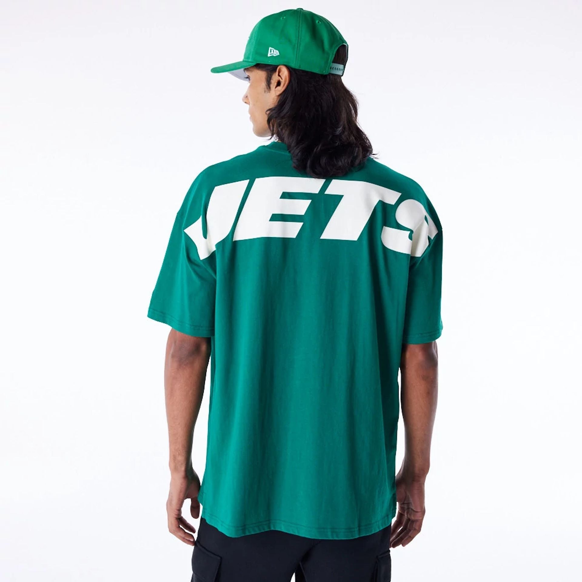 The Male model is wearing New York Jets NFL Drop Shoulder Green Drop Shoulder T-Shirt 5