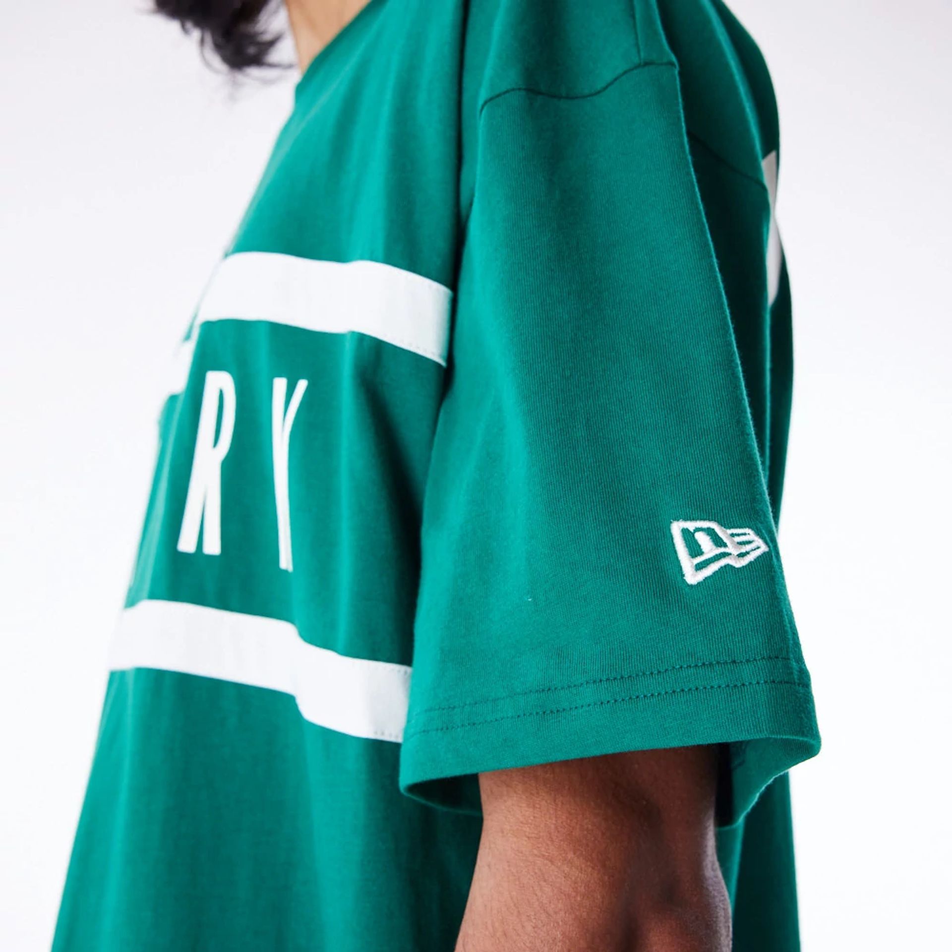 The Male model is wearing New York Jets NFL Drop Shoulder Green Drop Shoulder T-Shirt 6