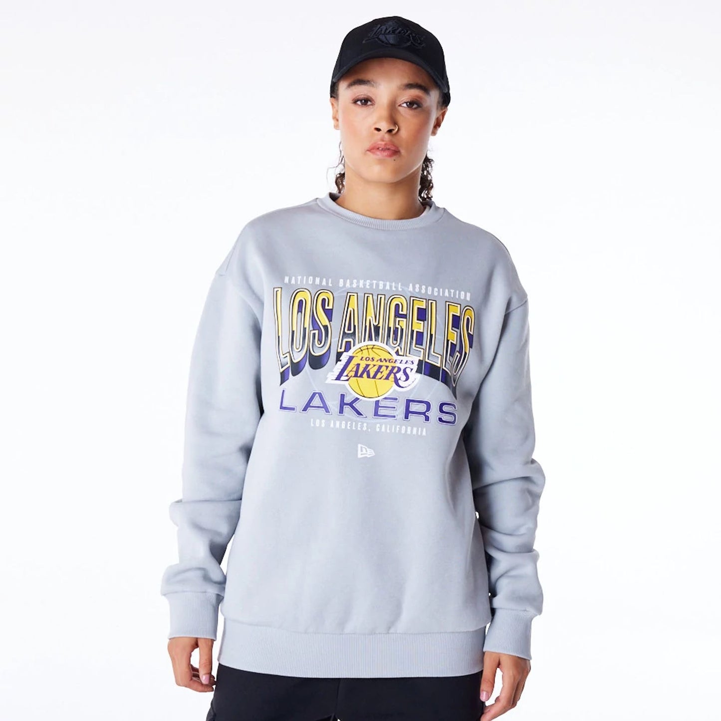 The Male model is wearing LA Lakers NBA Tech Grey Crew Neck Sweatshirt 5