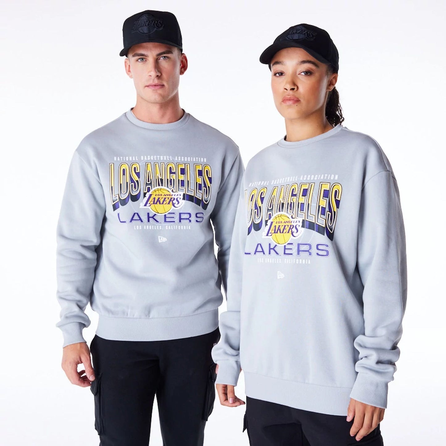 The Male model is wearing LA Lakers NBA Tech Grey Crew Neck Sweatshirt 1