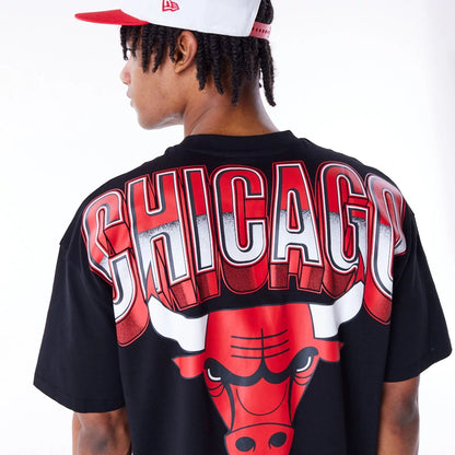 The Male model is wearing Chicago Bulls NBA Tech Black Oversized T-Shirt 2