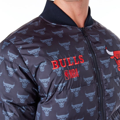 The Male model is wearing Chicago Bulls NBA Monogram Black Puffer Jacket 4