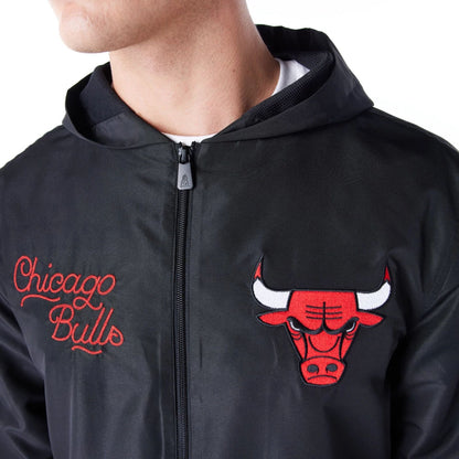 The Male model is wearing Chicago Bulls NBA Graphic Black Jacket 4