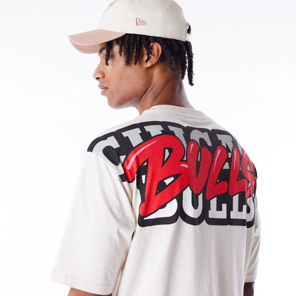 The Male model is wearing Chicago Bulls NBA Wordmark Stone Oversized T-Shirt 9