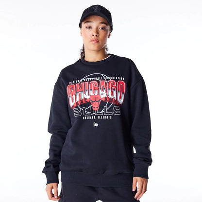 The Male model is wearing Chicago Bulls NBA Tech Black Crew Neck Sweatshirt 7