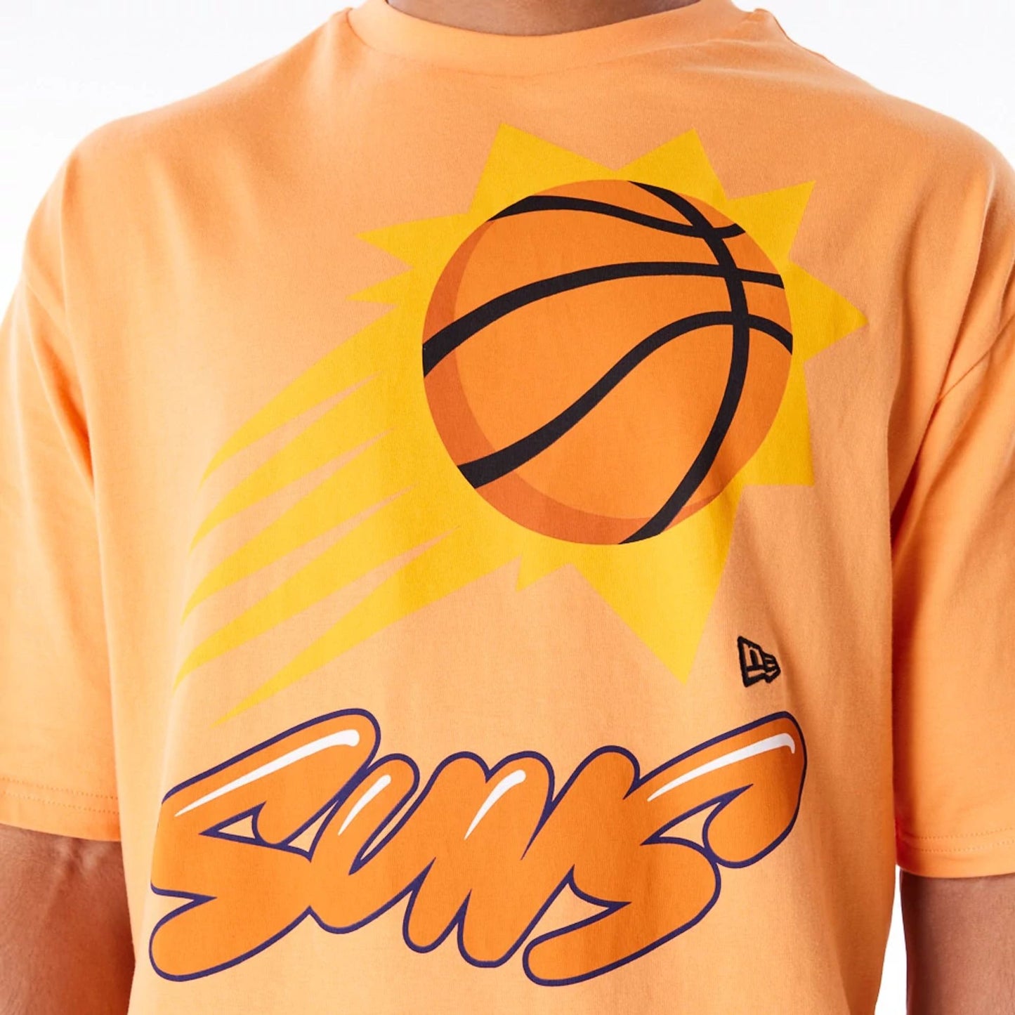 The Male model is wearing Phoenix Suns NBA Wordmark Orange Oversized T-Shirt 6