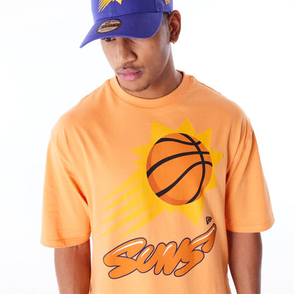 The Male model is wearing Phoenix Suns NBA Wordmark Orange Oversized T-Shirt 3