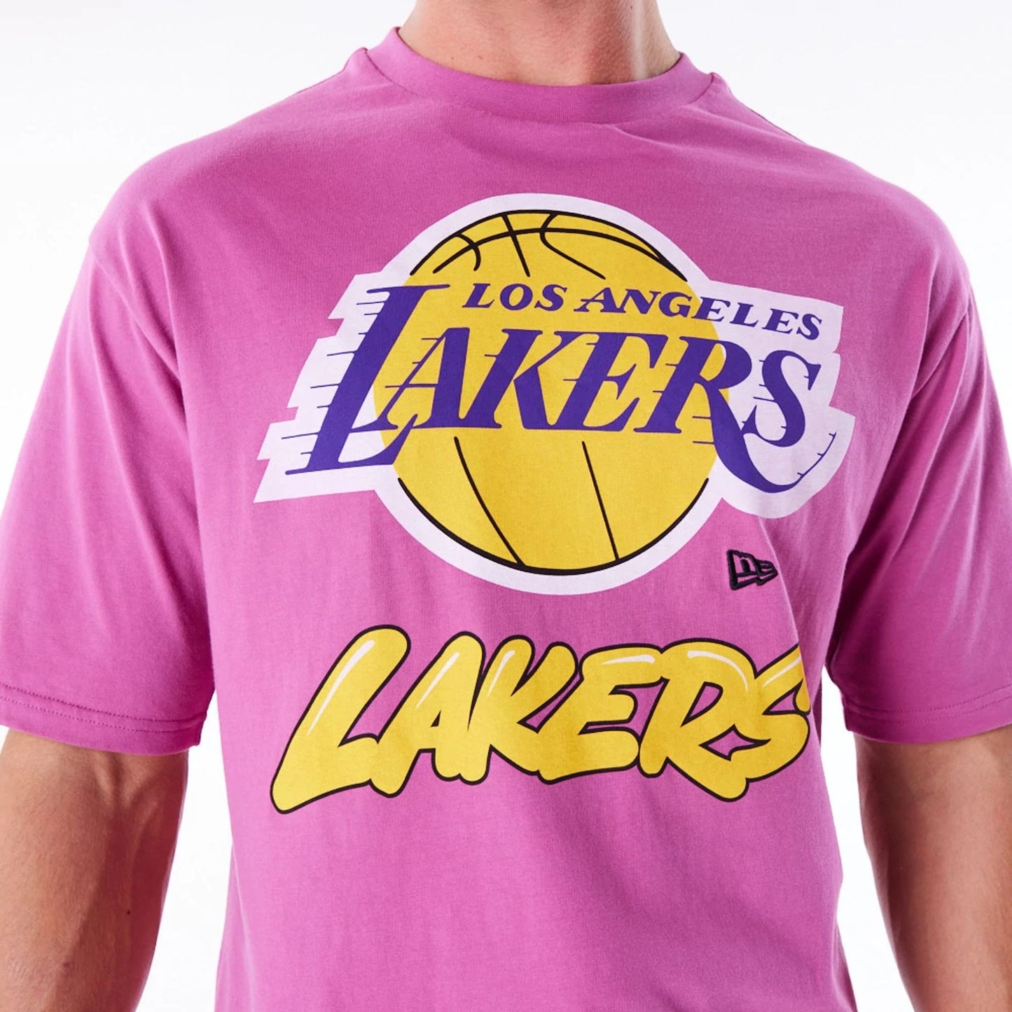 The Male model is wearing LA Lakers NBA Wordmark Purple Oversized T-Shirt 6