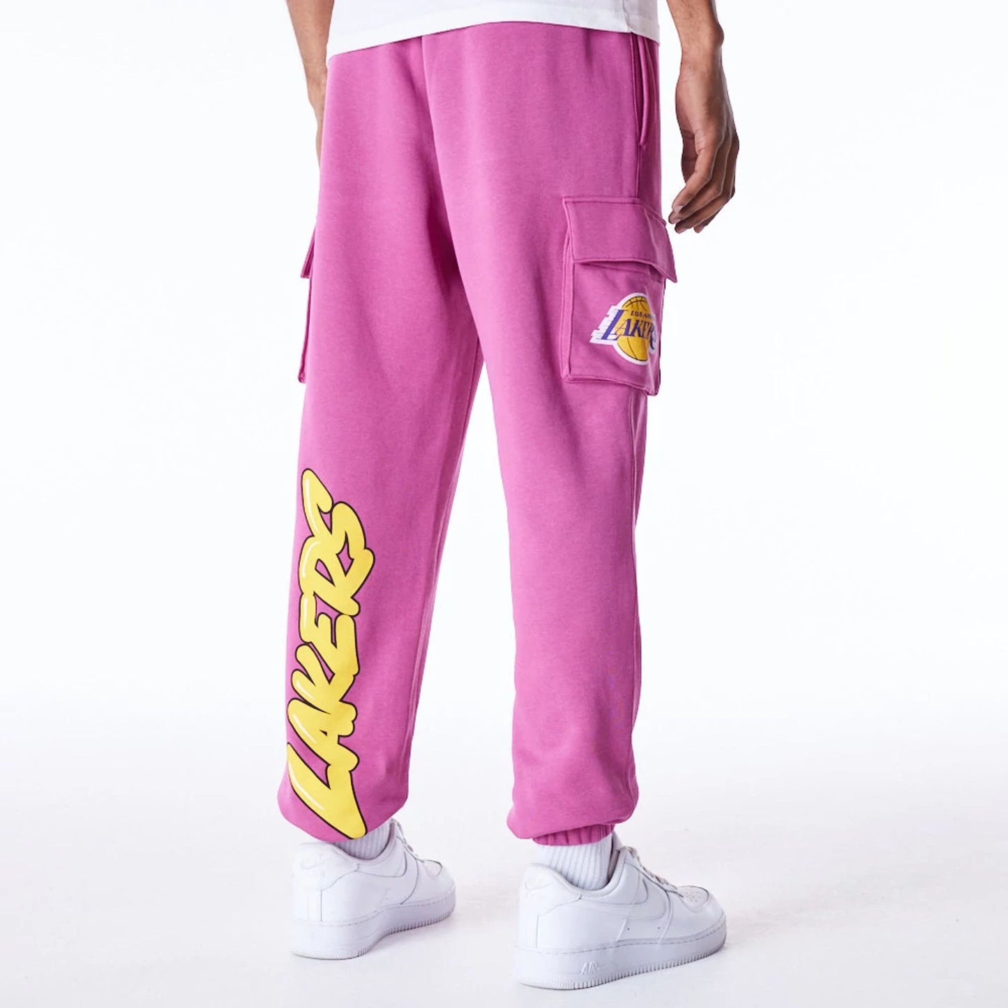 The Male model is wearing LA Lakers NBA Wordmark Purple Fleece Cargo Joggers 7