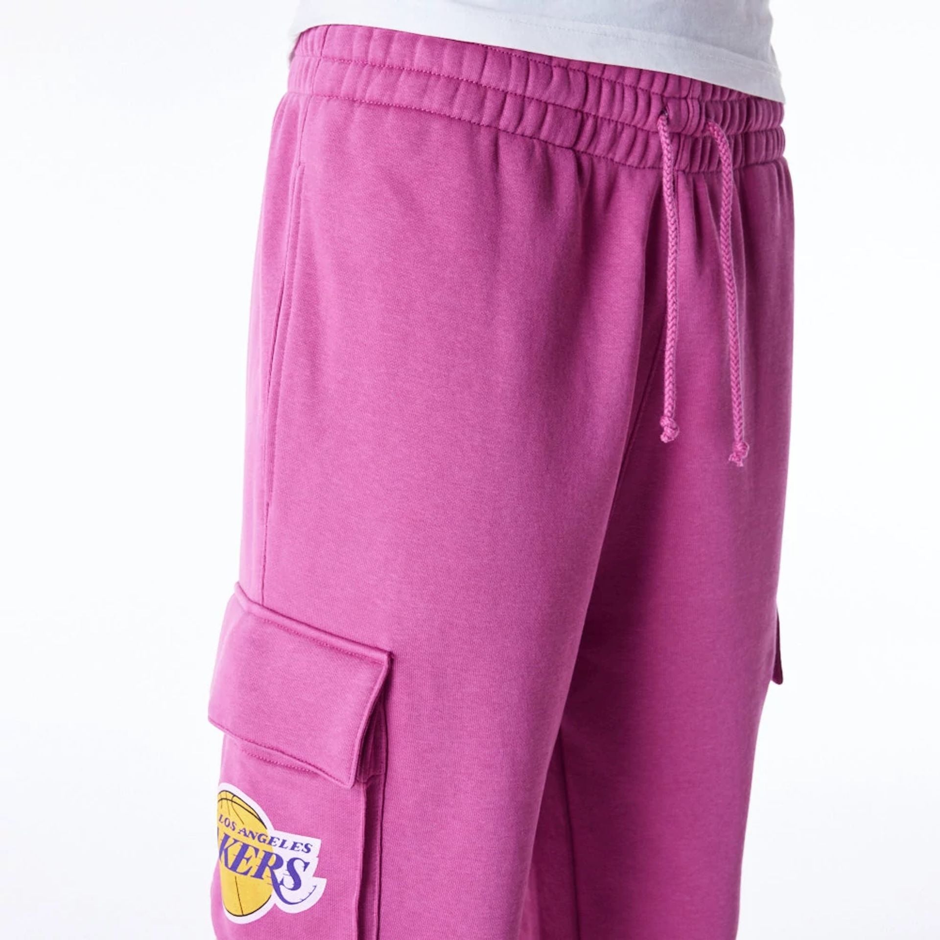 The Male model is wearing LA Lakers NBA Wordmark Purple Fleece Cargo Joggers 3