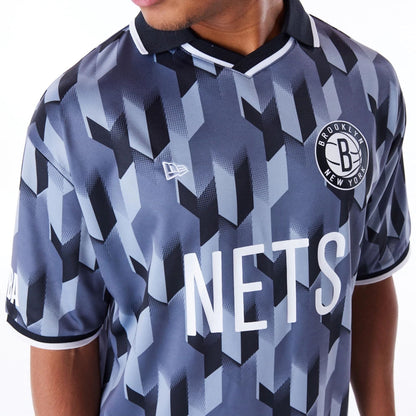 The Male model is wearing Brooklyn Nets NBA Soccer Dark Grey T-Shirt 9