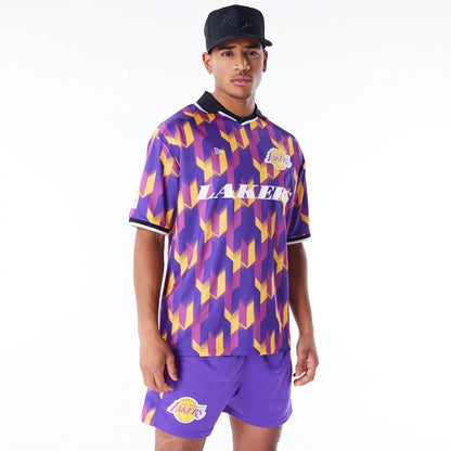 The Male model is wearing LA Lakers NBA Soccer Purple T-Shirt 8