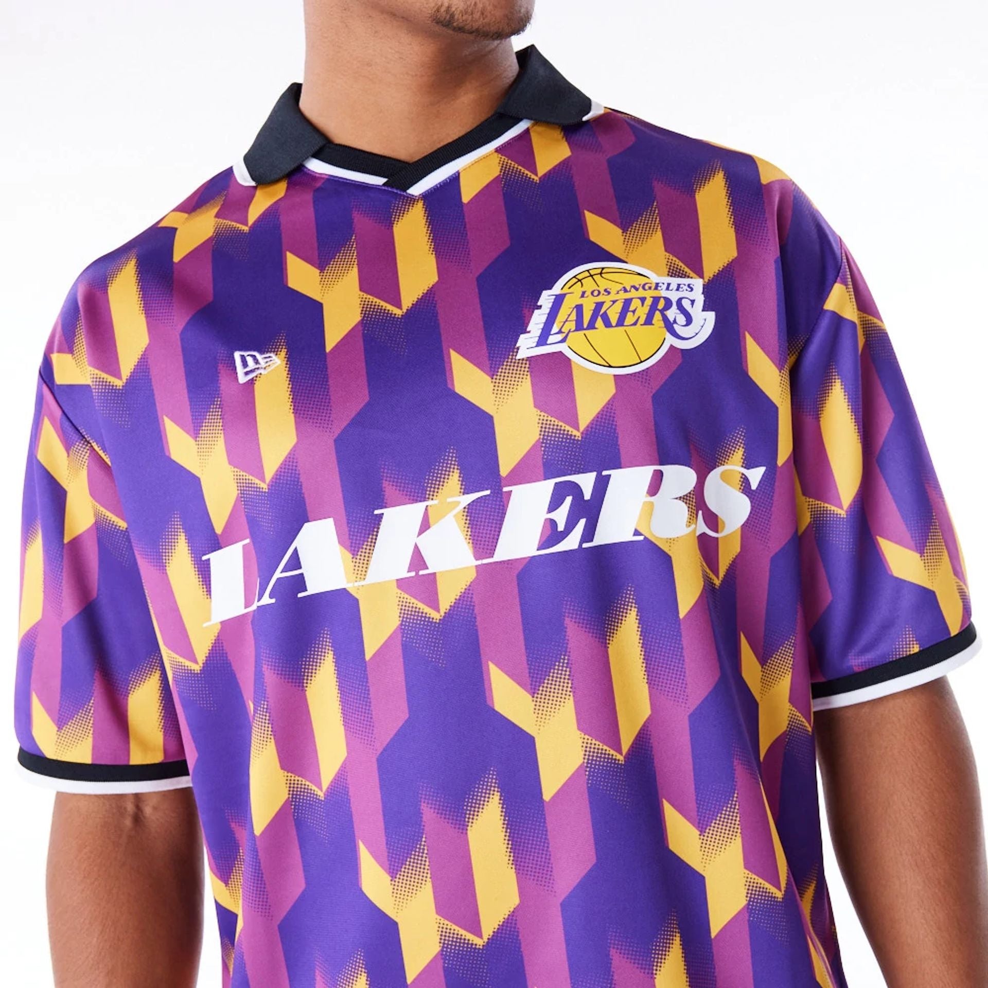 The Male model is wearing LA Lakers NBA Soccer Purple T-Shirt 1