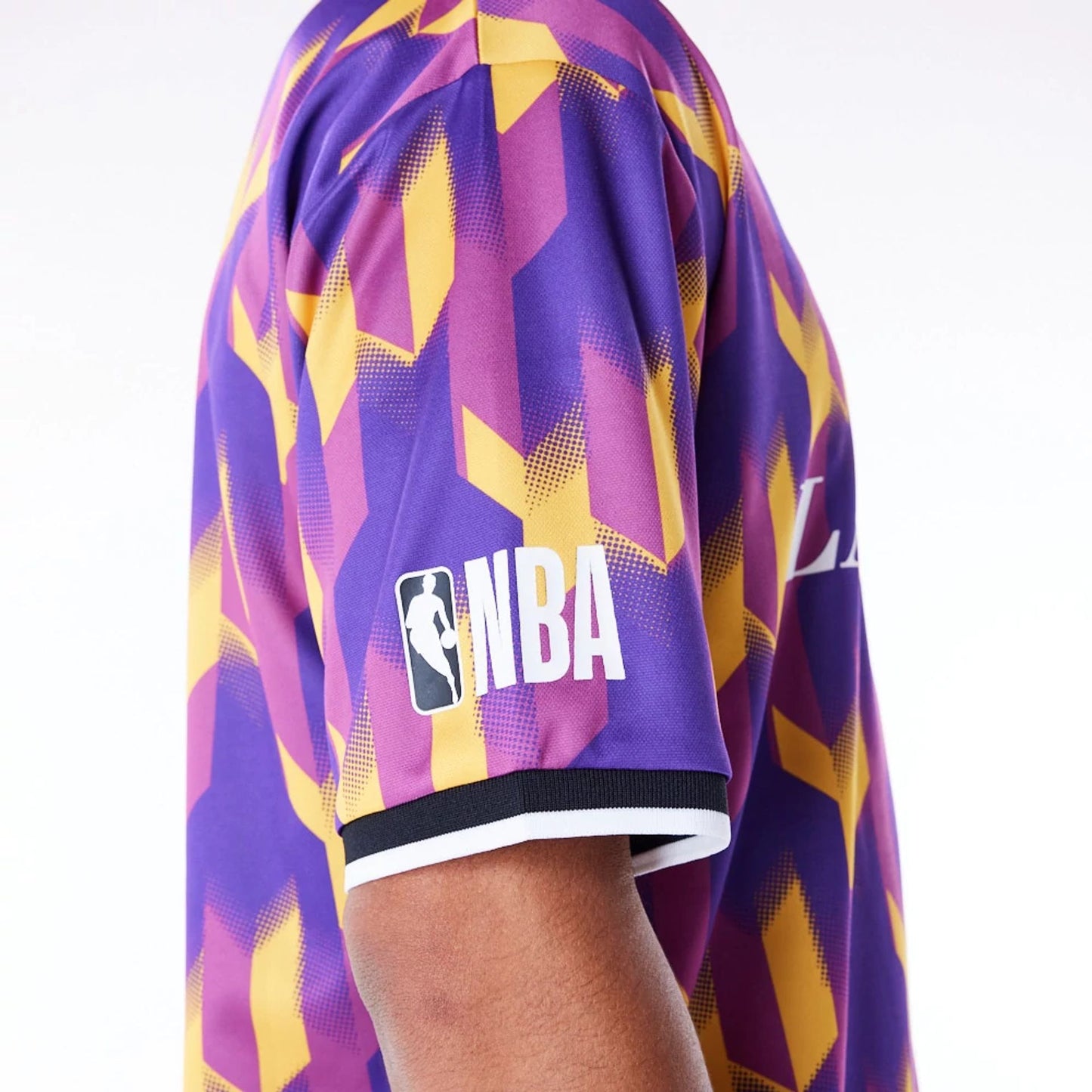 The Male model is wearing LA Lakers NBA Soccer Purple T-Shirt 2