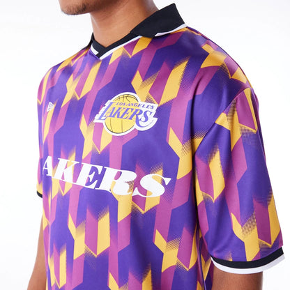 The Male model is wearing LA Lakers NBA Soccer Purple T-Shirt 4