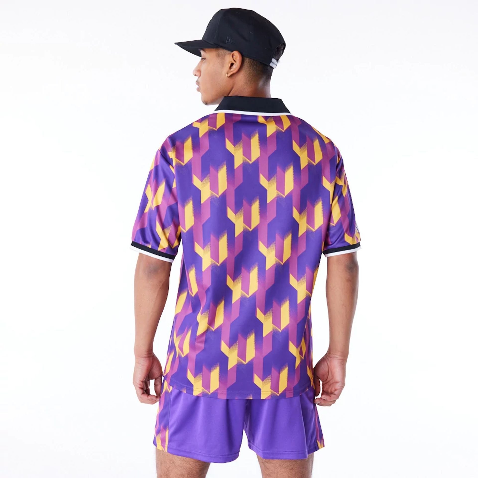 The Male model is wearing LA Lakers NBA Soccer Purple T-Shirt 3