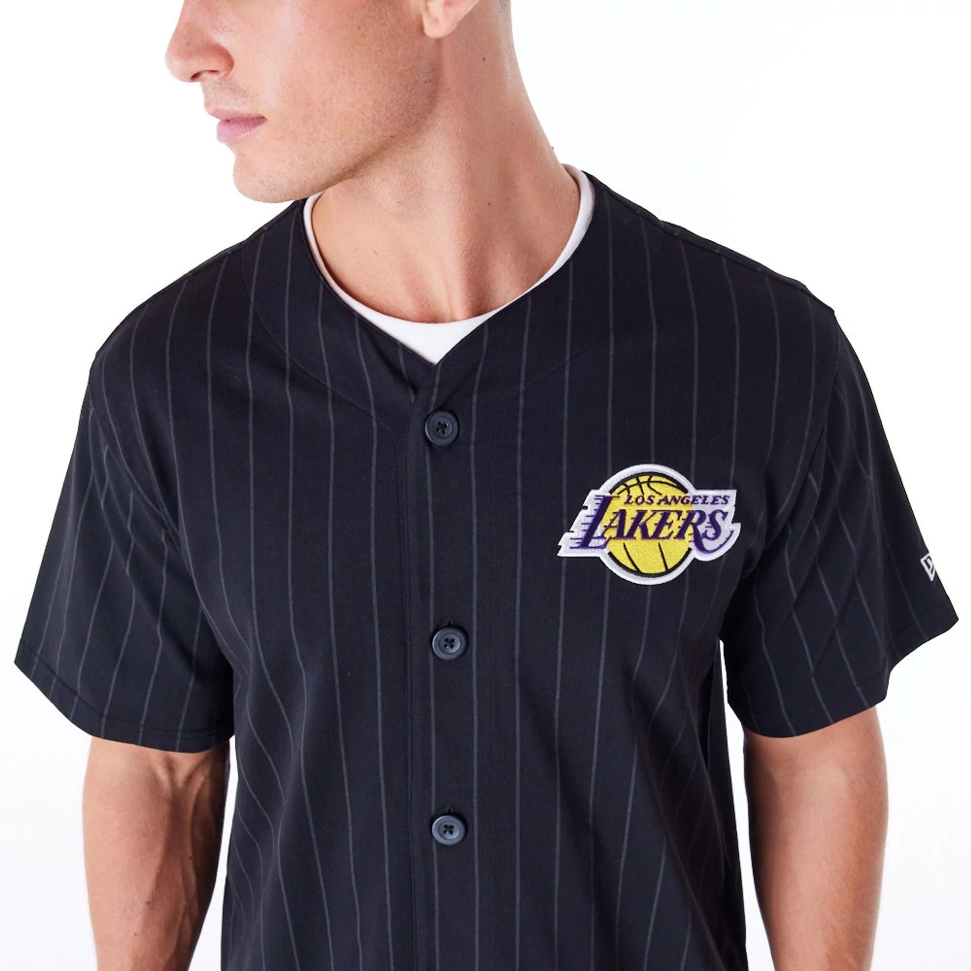 The Male model is wearing LA Lakers NBA Graphic Black Jersey 6