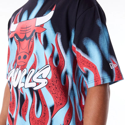 The Male model is wearing Chicago Bulls NBA Flame Black Oversized T-Shirt 4