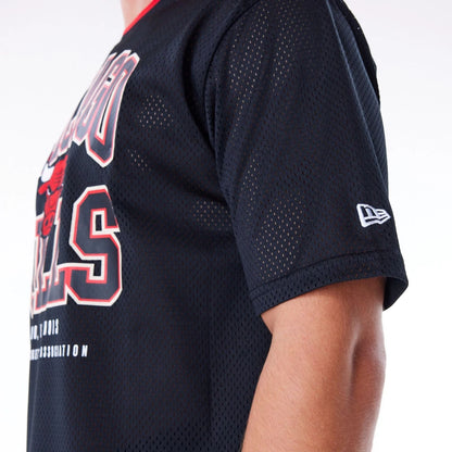 The Male model is wearing Chicago Bulls NBA Patch Black Oversized Mesh T-Shirt 3