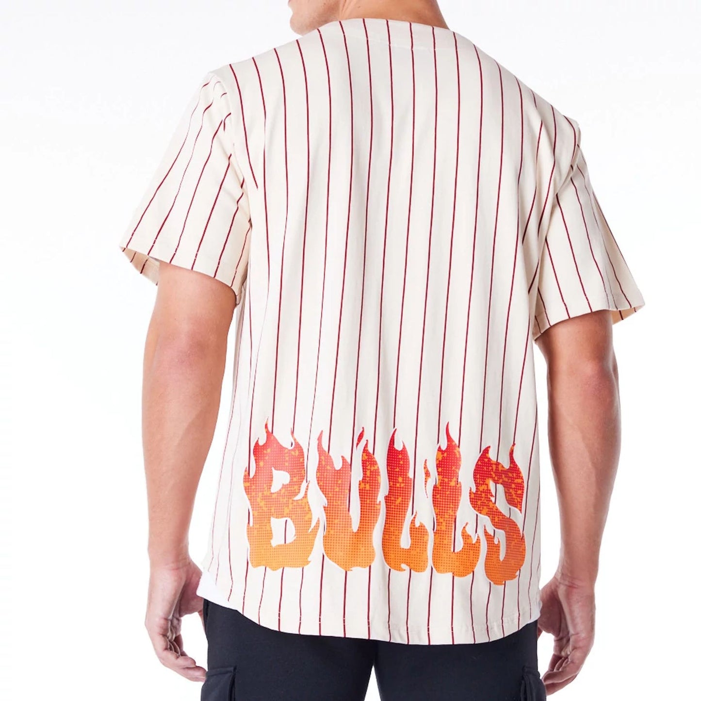 The Male model is wearing Chicago Bulls NBA Graphic Stone Jersey 6