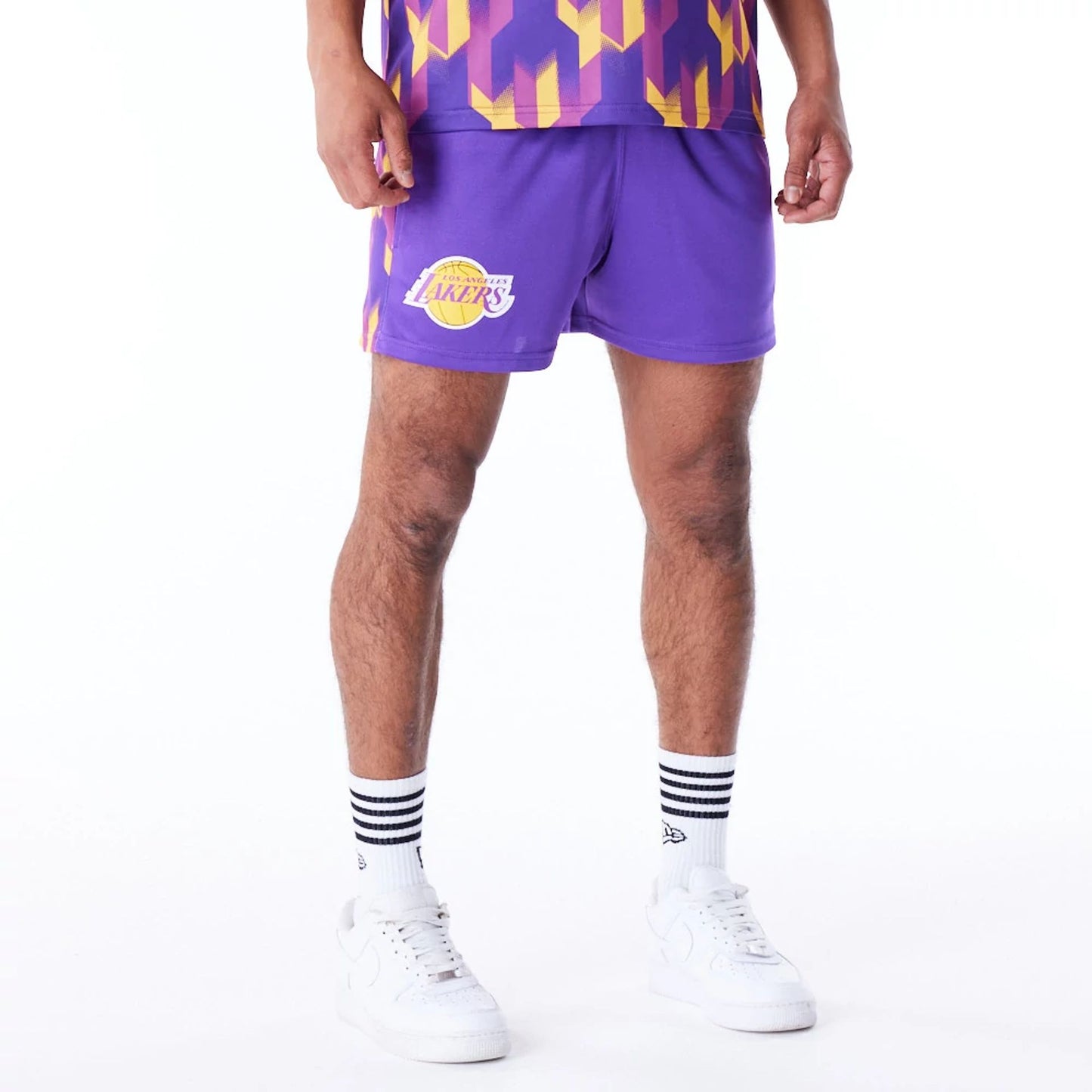 The Male model is wearing LA Lakers NBA Soccer Purple Short Shorts 5