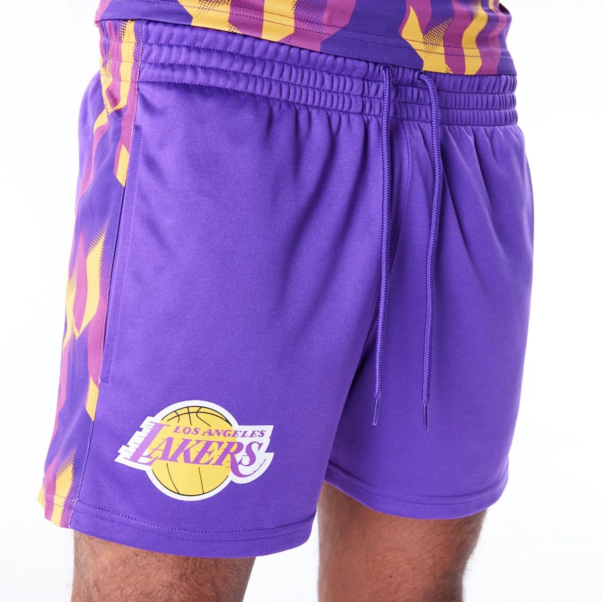 The Male model is wearing LA Lakers NBA Soccer Purple Short Shorts 3