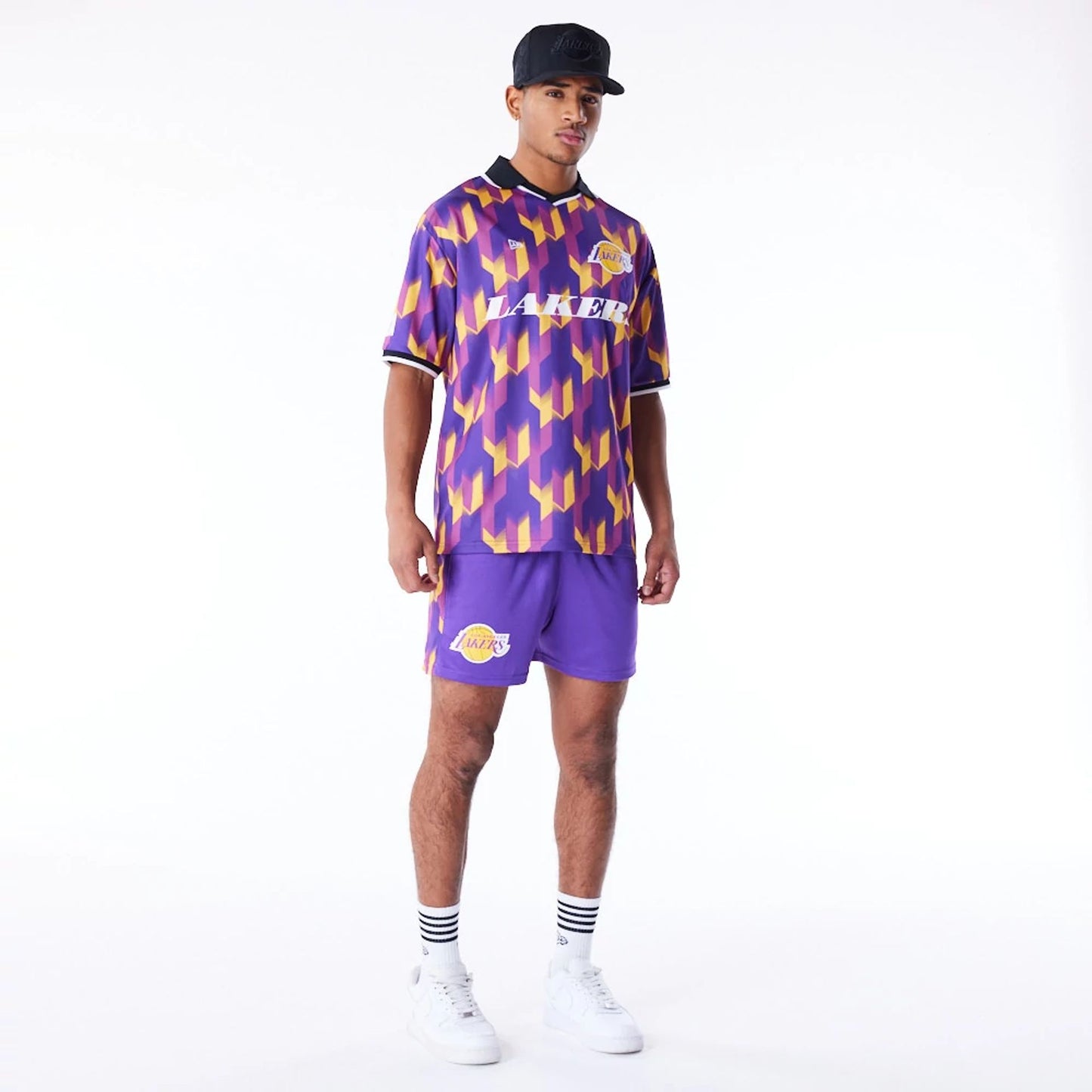 The Male model is wearing LA Lakers NBA Soccer Purple Short Shorts 1