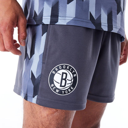 The Male model is wearing Brooklyn Nets NBA Soccer Dark Grey Short Shorts 4