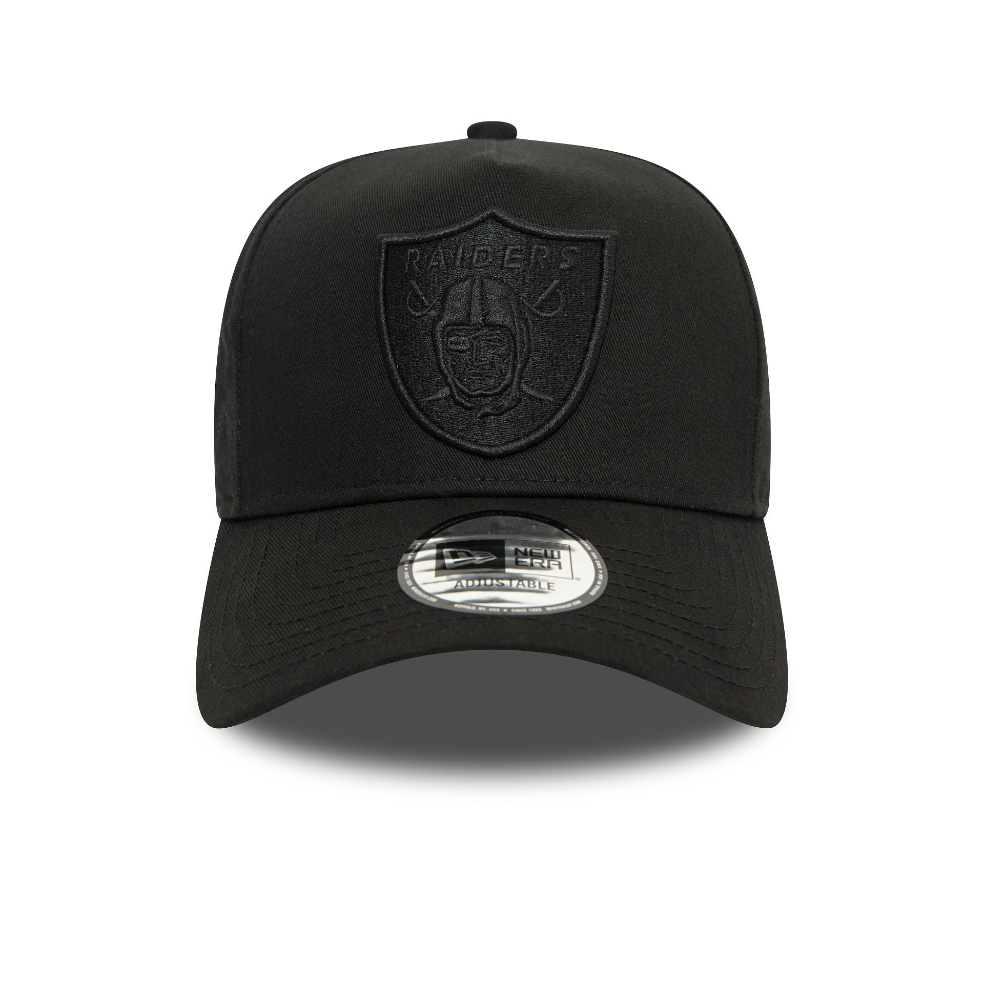 This is a Las Vegas Raiders Monochrome Black 9FORTY E-Frame Adjustable Cap 2