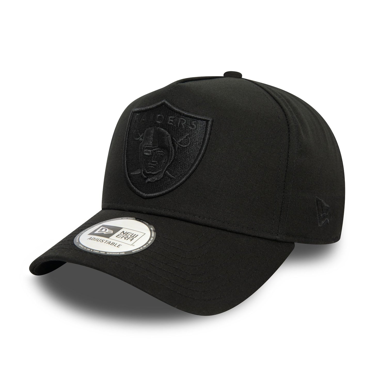 This is a Las Vegas Raiders Monochrome Black 9FORTY E-Frame Adjustable Cap 1