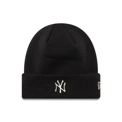 This is a New York Yankees Metallic Pin Black Cuff Knit Beanie Hat 1