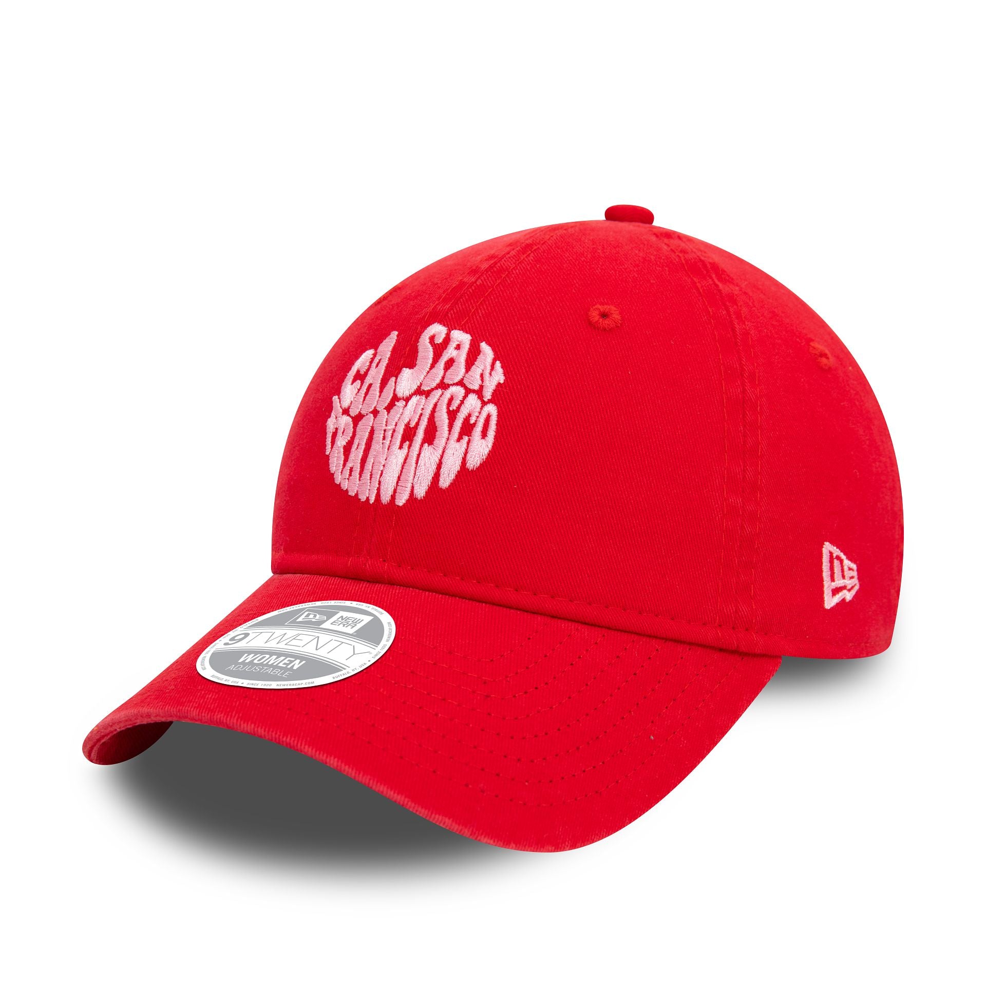 This is a New Era Womens Washed Red 9TWENTY Adjustable Cap 1