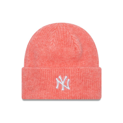 This is a New York Yankees Womens Pastel Pink Wide Cuff Knit Beanie Hat 1