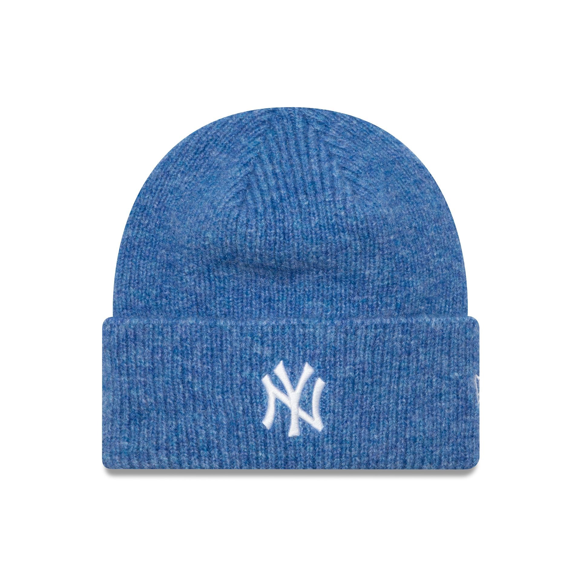 This is a New York Yankees Womens Pastel Blue Wide Cuff Knit Beanie Hat 1