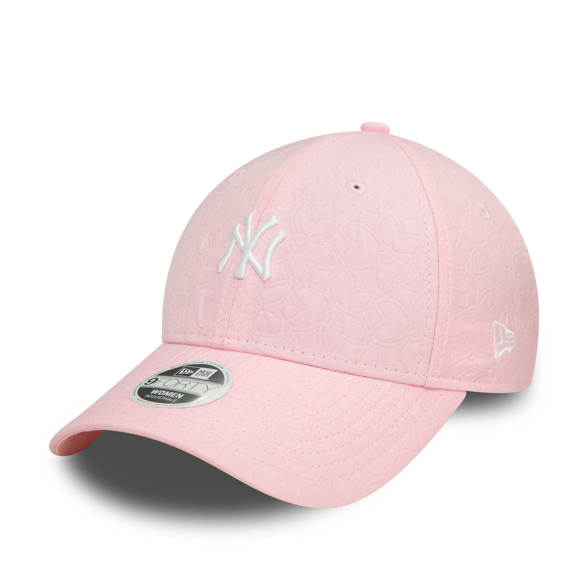 This is a New York Yankees Womens Jacquard Pastel Pink 9FORTY Adjustable Cap 1