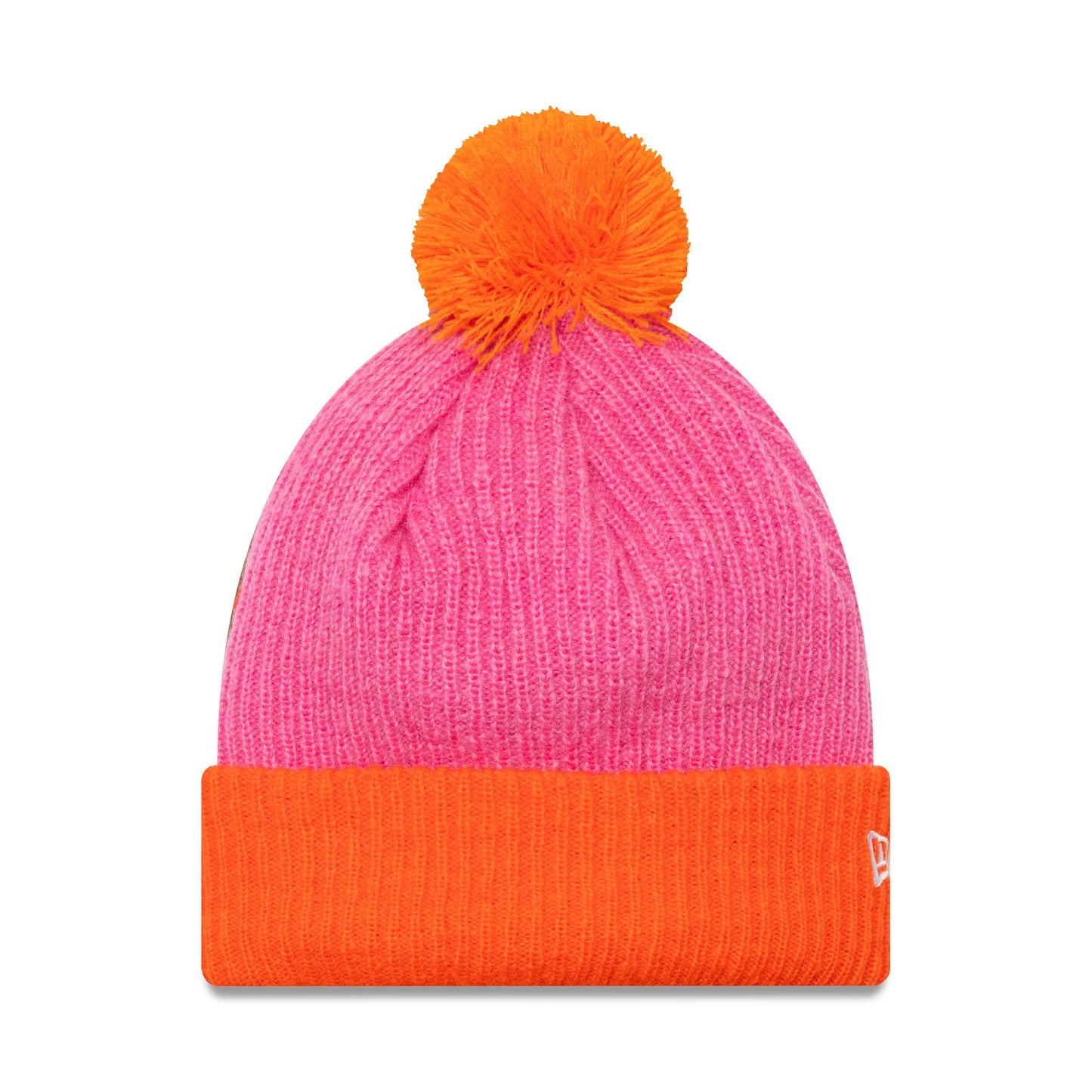 This is a New Era Womens Block Pastel Pink Bobble Knit Beanie Hat 1