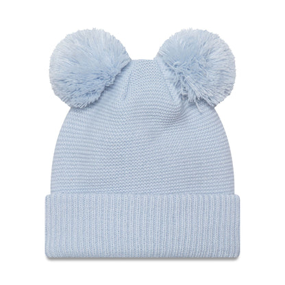 This is a New York Yankees Womens Pastel Blue Double Bobble Knit Beanie Hat 2