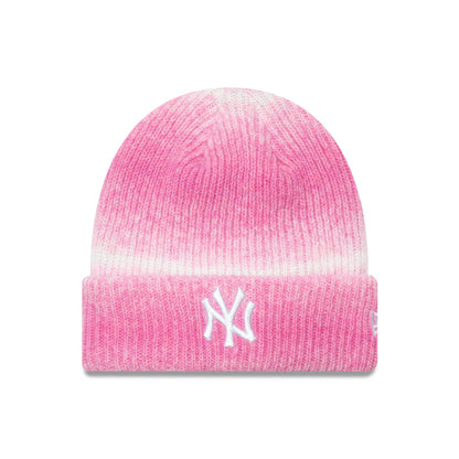 This is a New York Yankees Womens Space Dye Recycled Pastel Pink Cuff Knit Beanie Hat 1