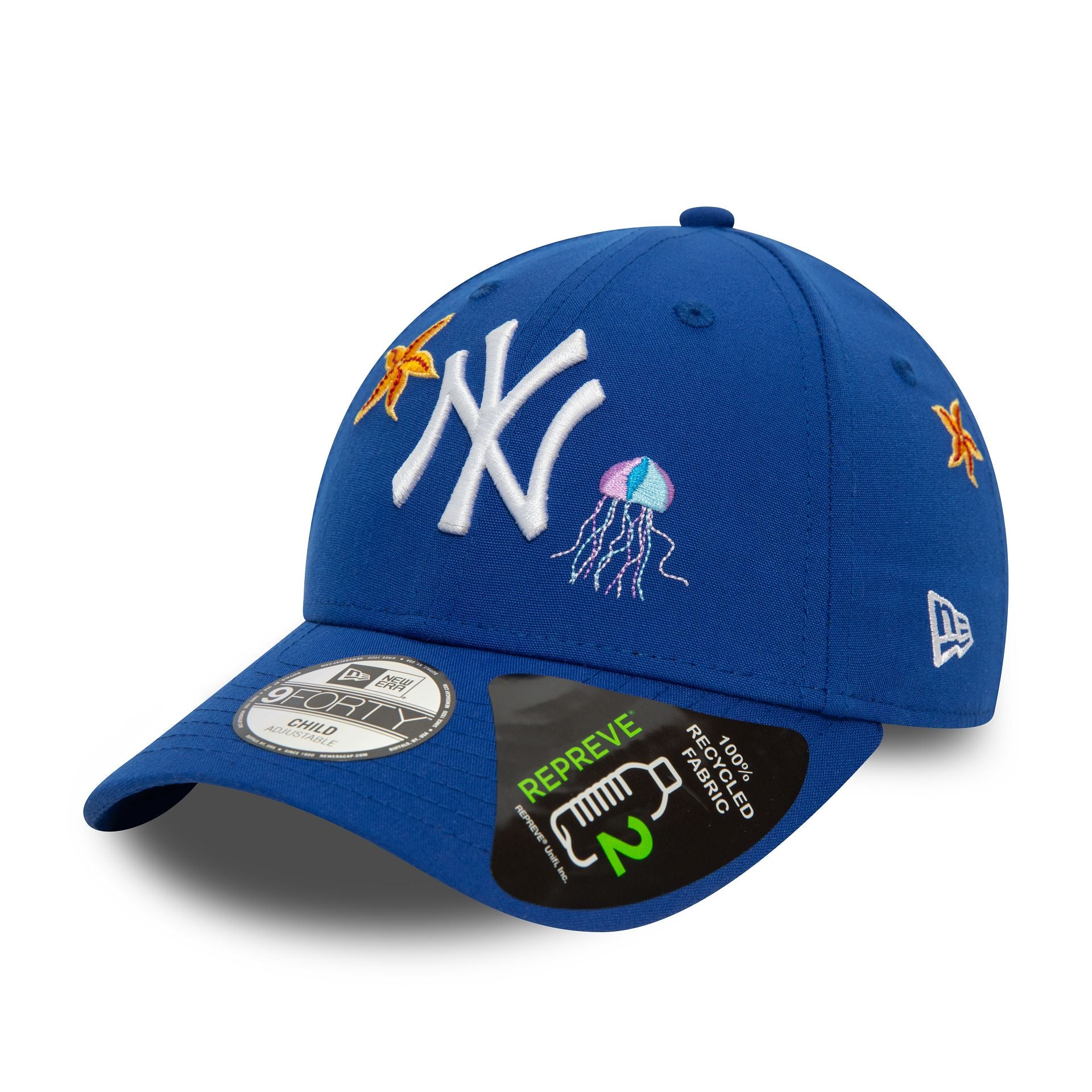 This is a New York Yankees Repreve Child Icon Blue 9FORTY Adjustable Cap 1