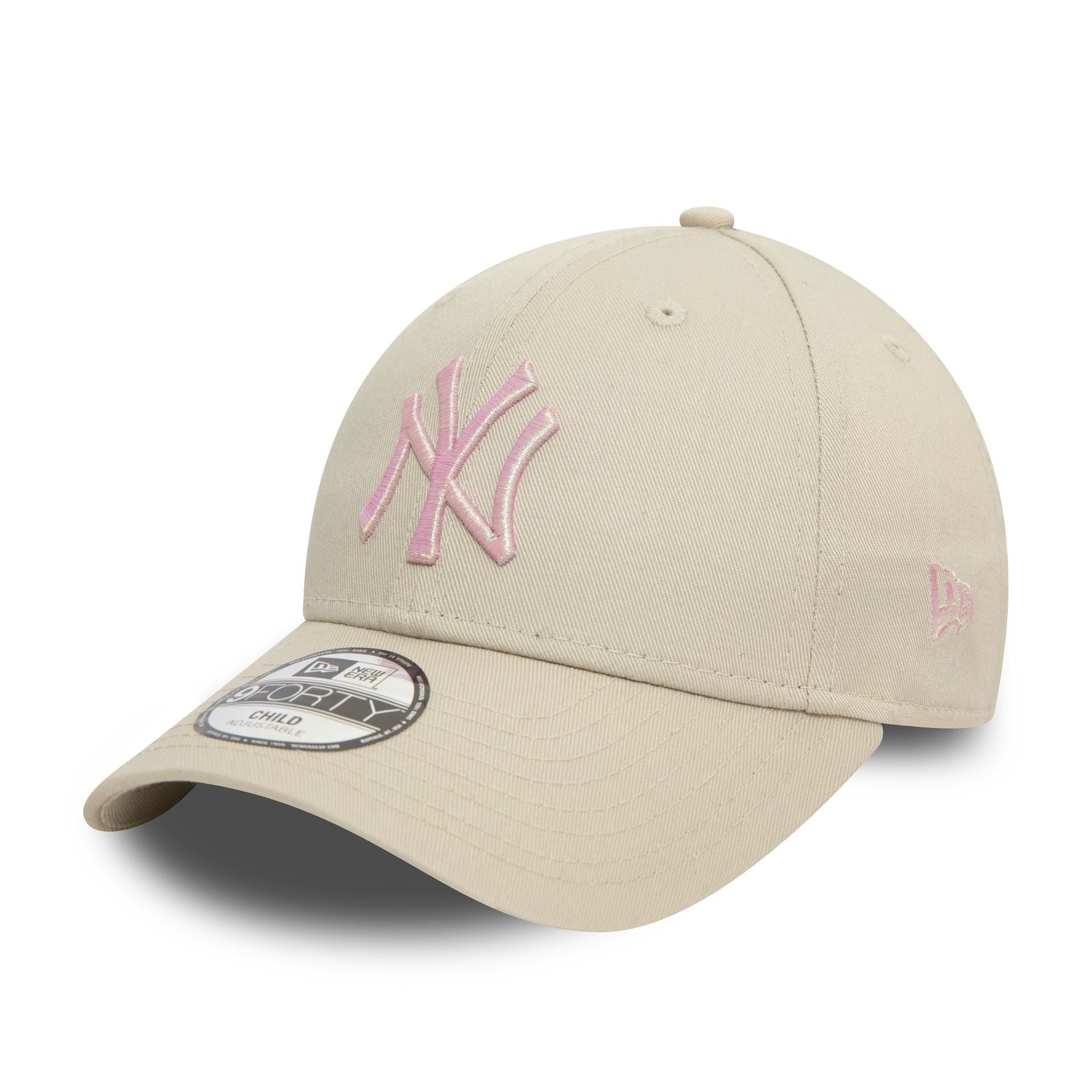 This is a New York Yankees Child Glitter Light Beige 9FORTY Adjustable Cap 1