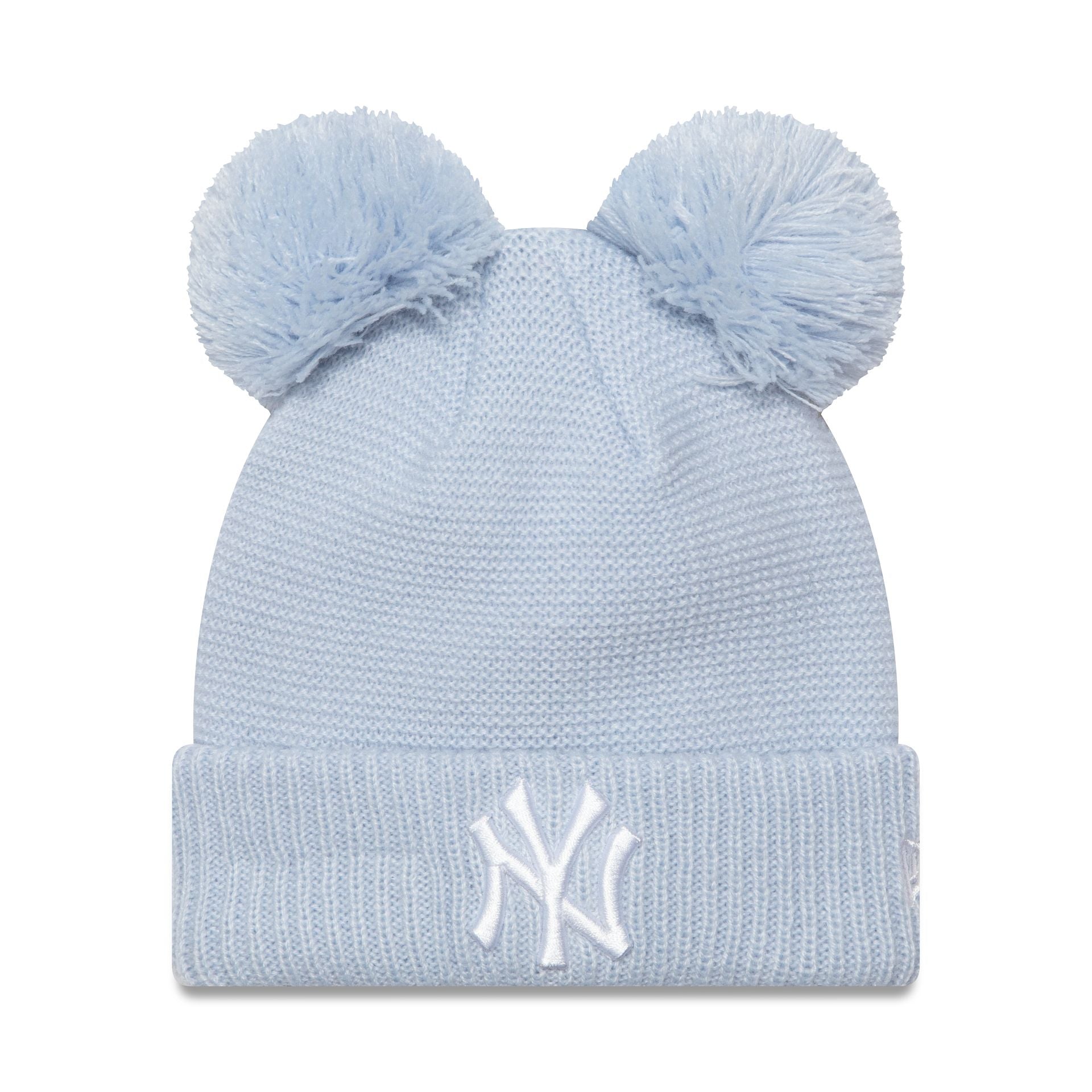 This is a New York Yankees Child Pastel Blue Double Bobble Knit Beanie Hat 1