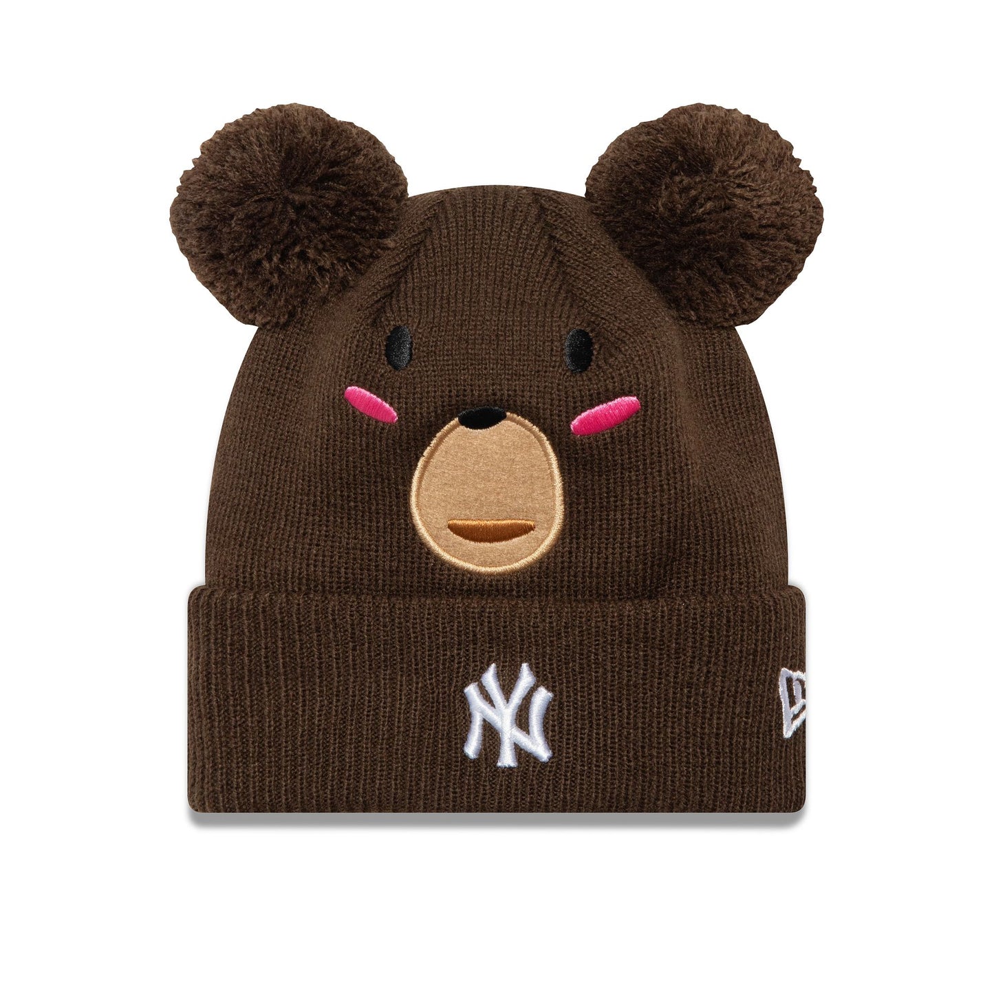 This is a New York Yankees Toddler Animal Bear Dark Brown Bobble Knit Beanie Hat 1