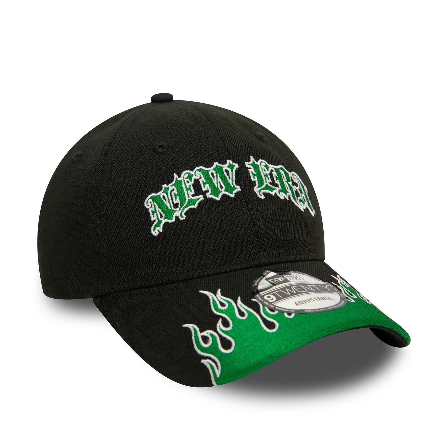 This is a New Era Race Black and Green Flame 9TWENTY Adjustable Cap 4