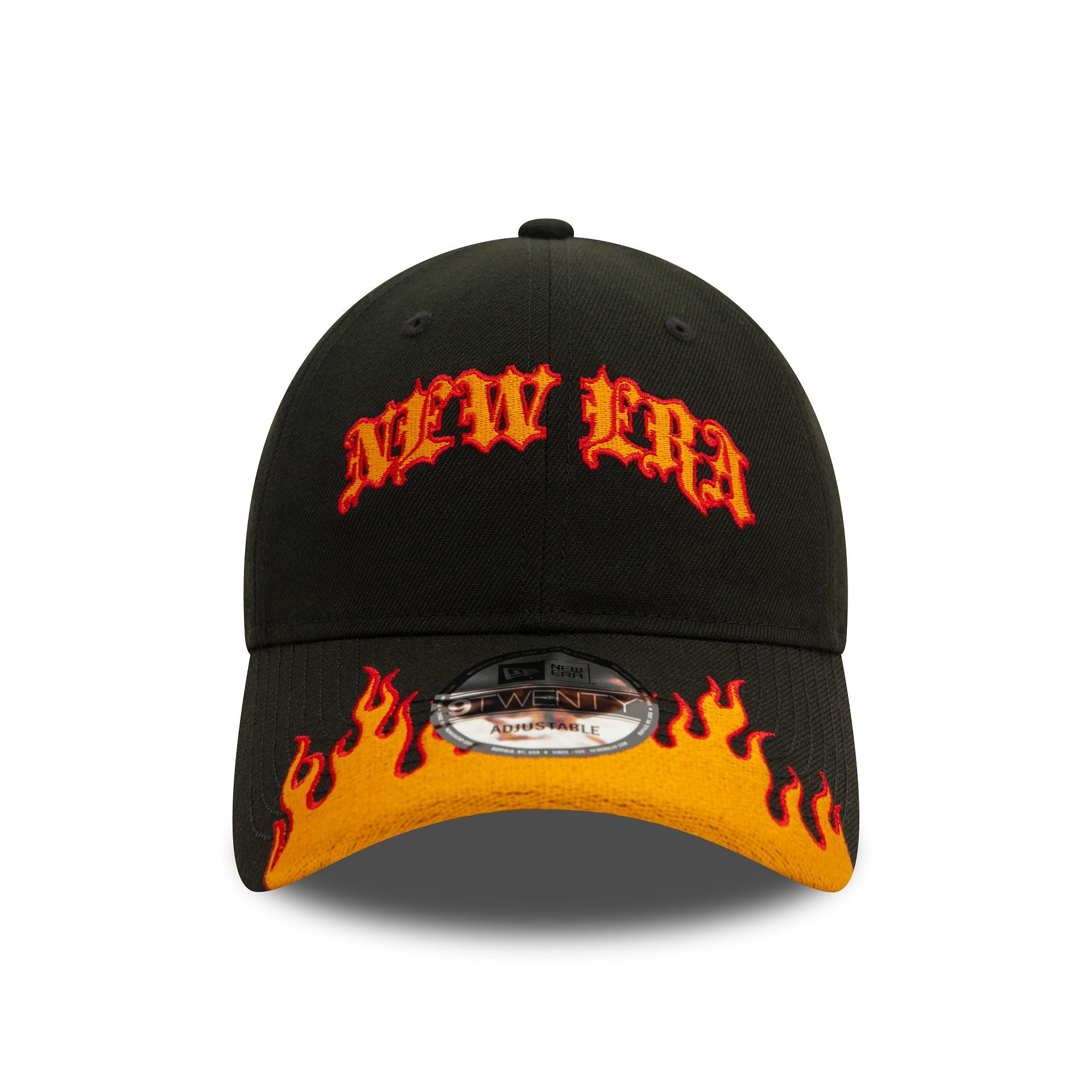 This is a New Era Race Black and Orange Flame 9TWENTY Adjustable Cap 2