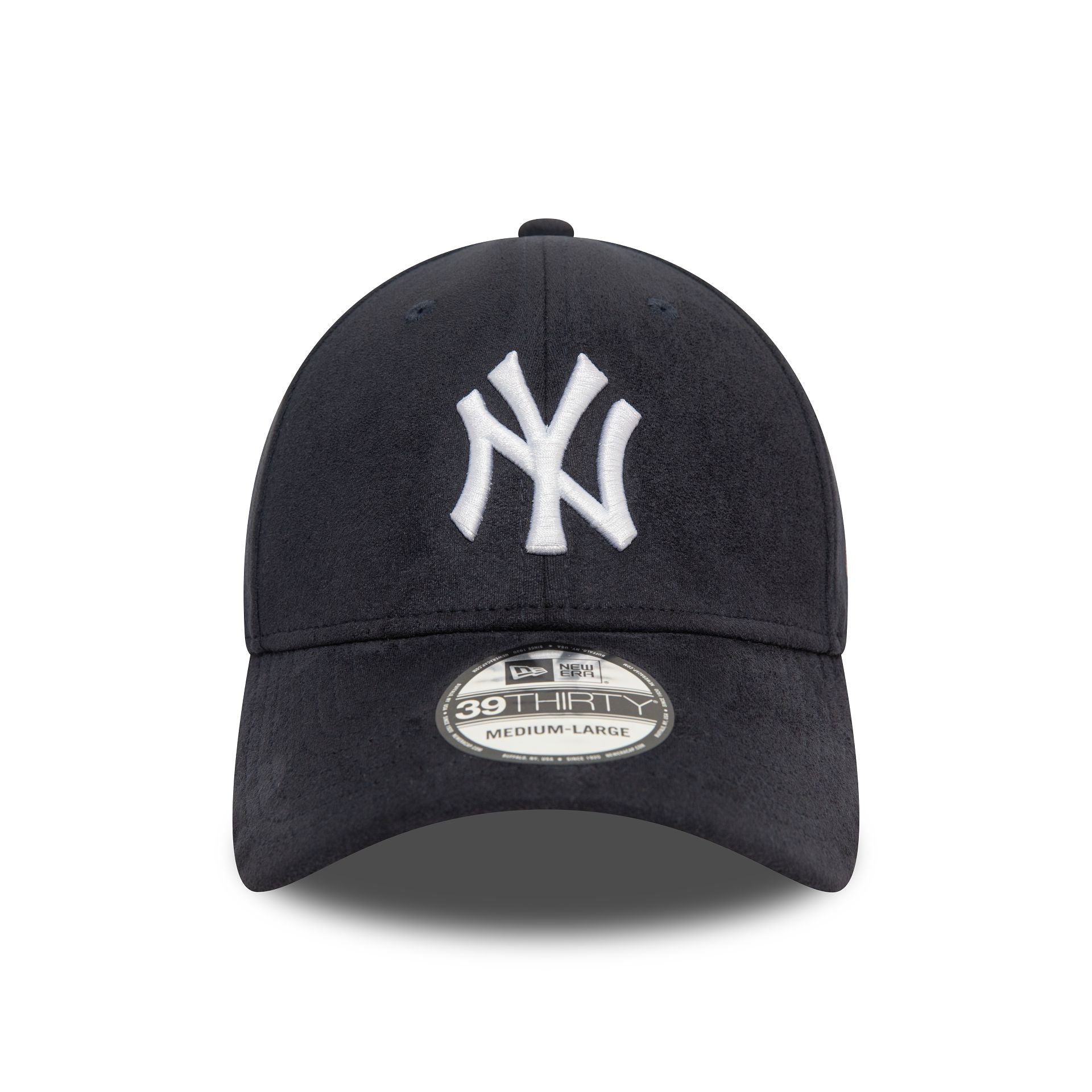 This is a New York Yankees Faux Suede Navy 39THIRTY Stretch Fit Cap 2